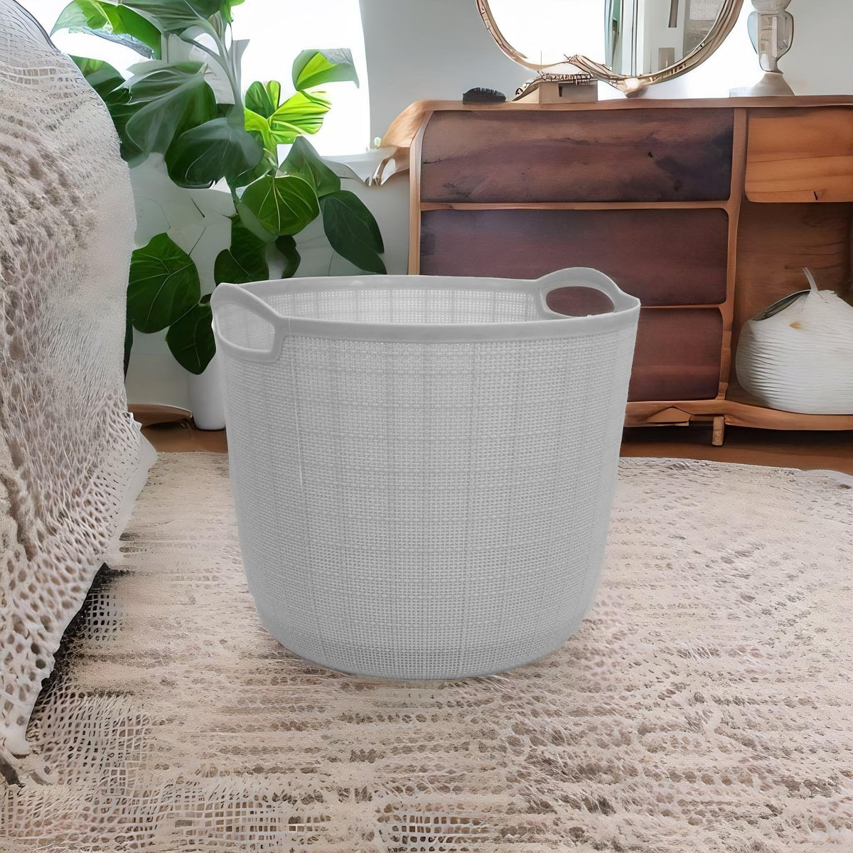 Nilkamal Elegance Oval Laundry Basket Robust with InBuilt Handles For Cloth, Blankets, and Laundry Storage Ideal for Home, Bedr