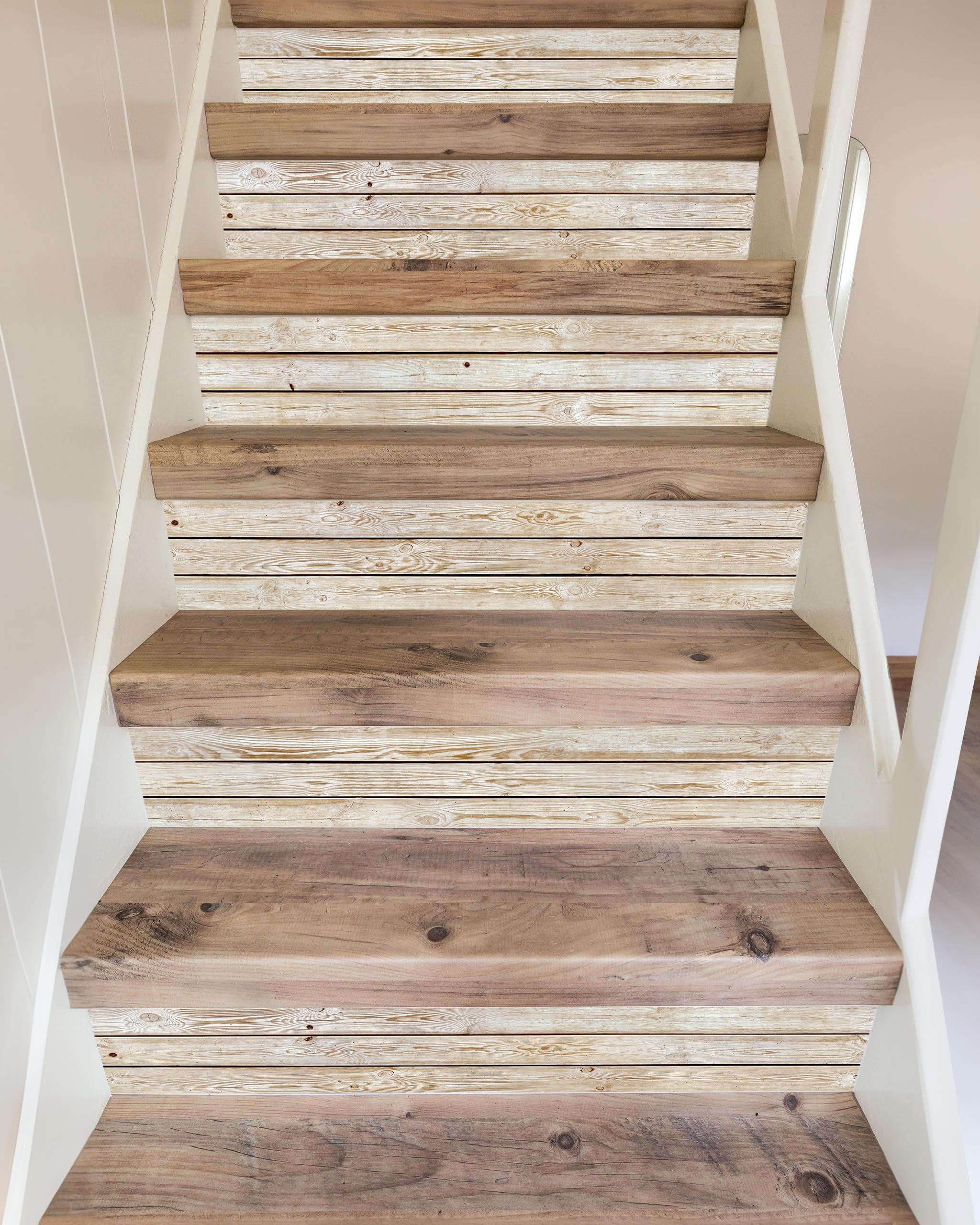 FLFK 5 Strips Stair Riser Decals Peel and Stick Waterproof Vinyl Stair Stickers Faux Wood Plank 39.3 x 7.08 for Home Decor