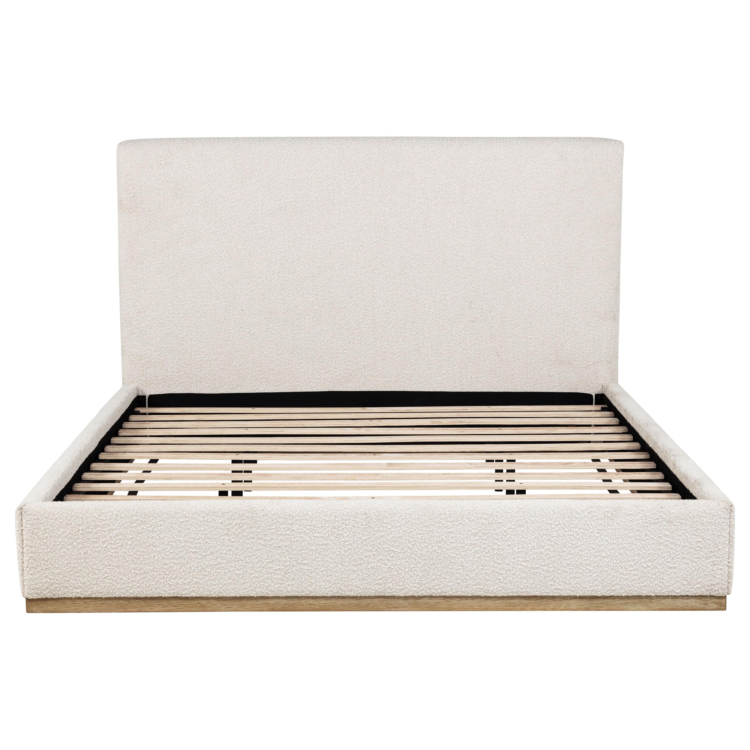 Coaster Home Furnishings Knox Transitional Boucle Upholstered Eastern King Size Panel Bed Frame Platform Bed 53-inch Headboard Cream 302053KE