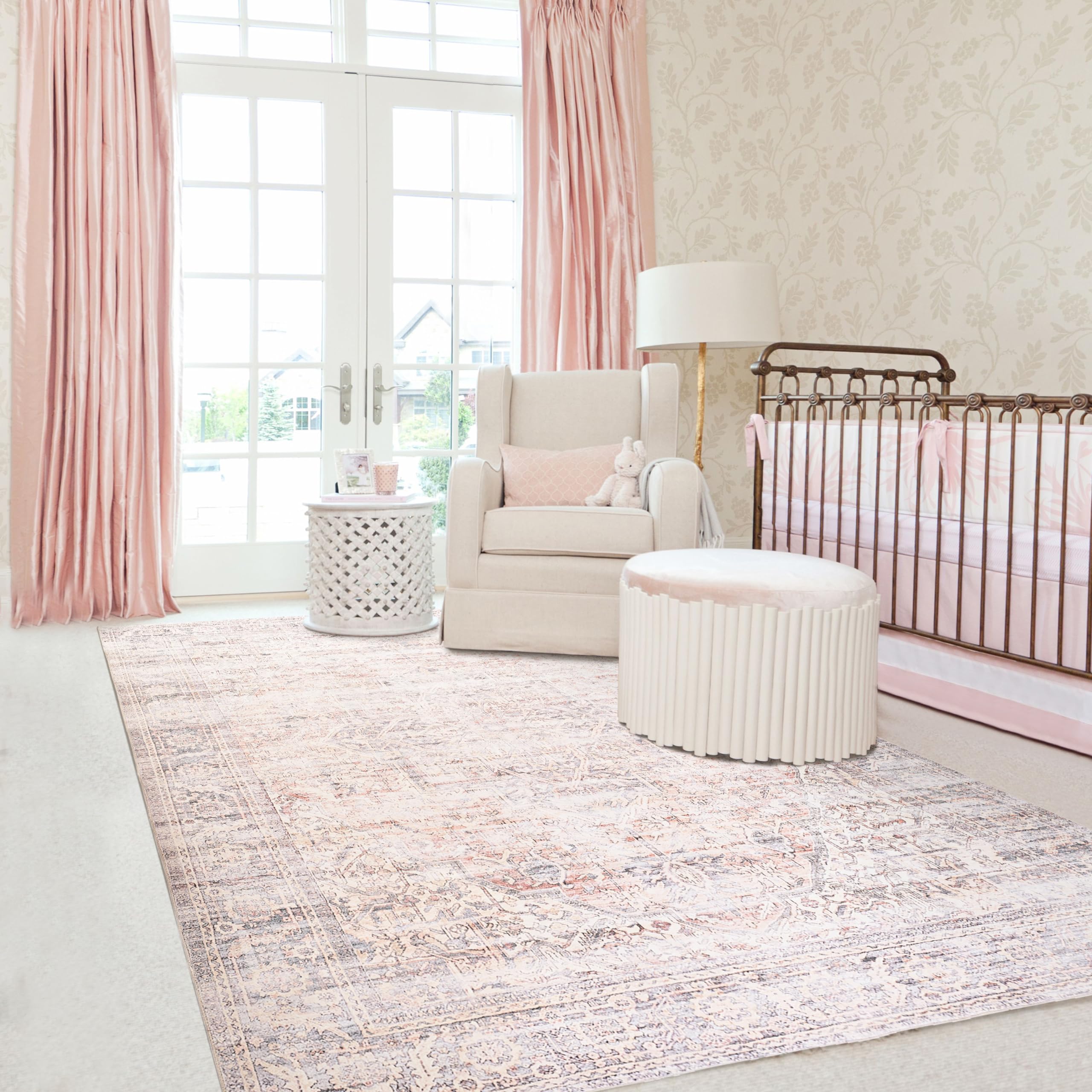 BILEEHOME Pink Boho Rugs for Bedroom Aesthetic Under Bed,Washable Cute Floral Large Neutral Area Rugs 8x10 for Living Room,8 x 1