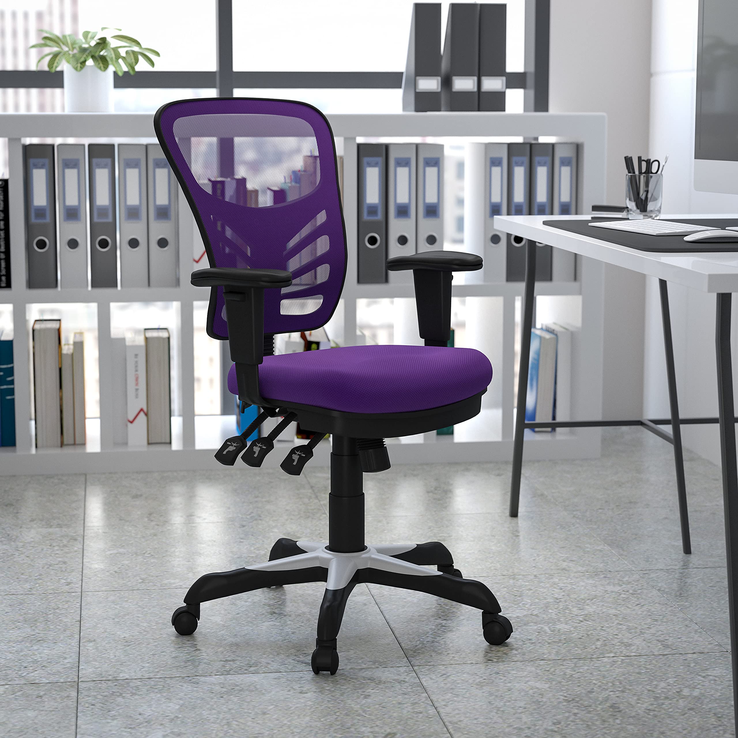 Flash Furniture Nicholas Mid-Back Swivel Office and Gaming Chair, Ergonomic Mesh Office Chair with Adjustable Lumbar Support and Height, Purple