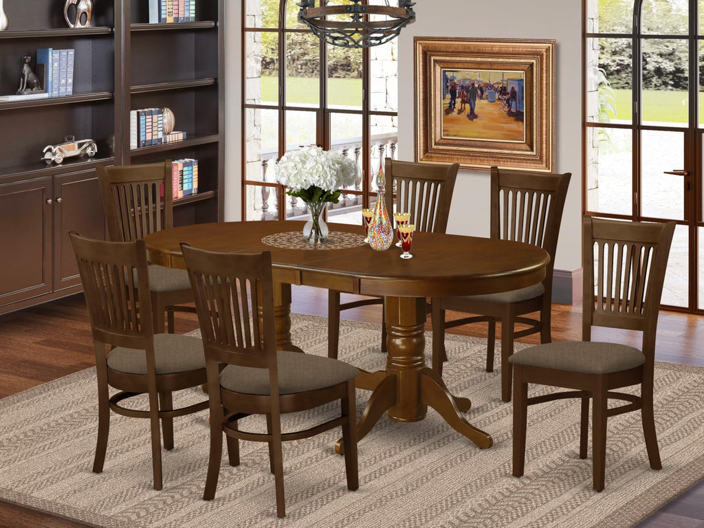 East West Furniture VANC7-ESP-C 7 Piece Kitchen Table & Chairs Set Consist of an Oval Dining Room Table with Butterfly Leaf and 6 Linen Fabric Upholstered Chairs, 40x76 Inch, Espresso