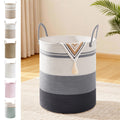 SunNewt 53L Tall Cotton Rope Laundry Basket with Handles, Grey Striped