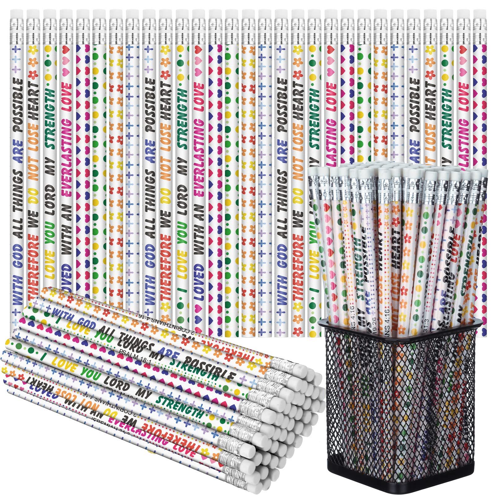 Sinmoe 100 Pcs Bible Verse Pencils Graduation Pencils Bulk For Students Kids Teacher Christian Pencils Colorful Religious Pencil