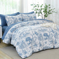 Xruibed Blue Comforter Set 7Pcs Bed In A Bag Toile De Jouy Design King Size