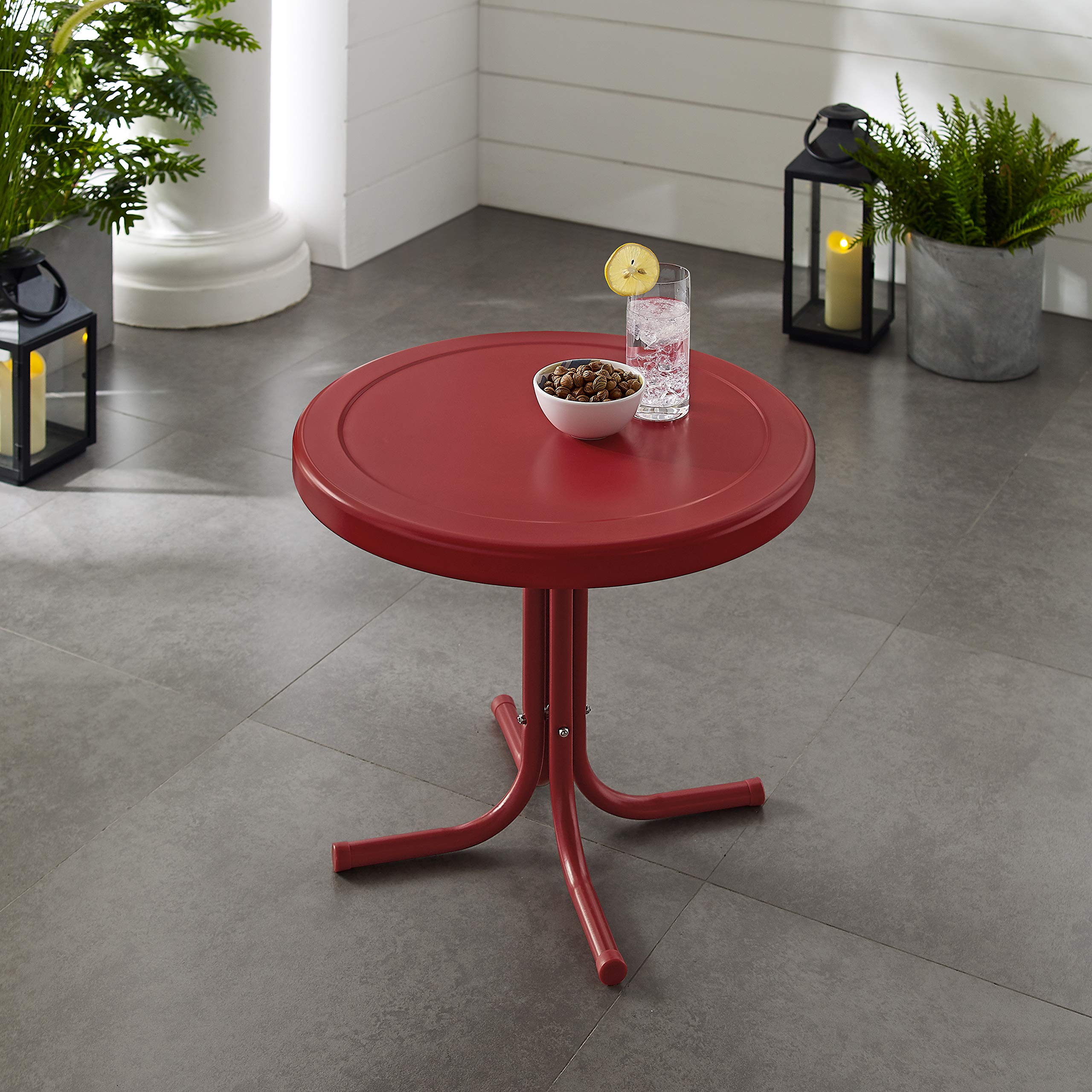 Crosley Furniture Gracie Weather Resistant Retro Metal Outdoor Side Table for Patio, Deck, Porch, Coral Red