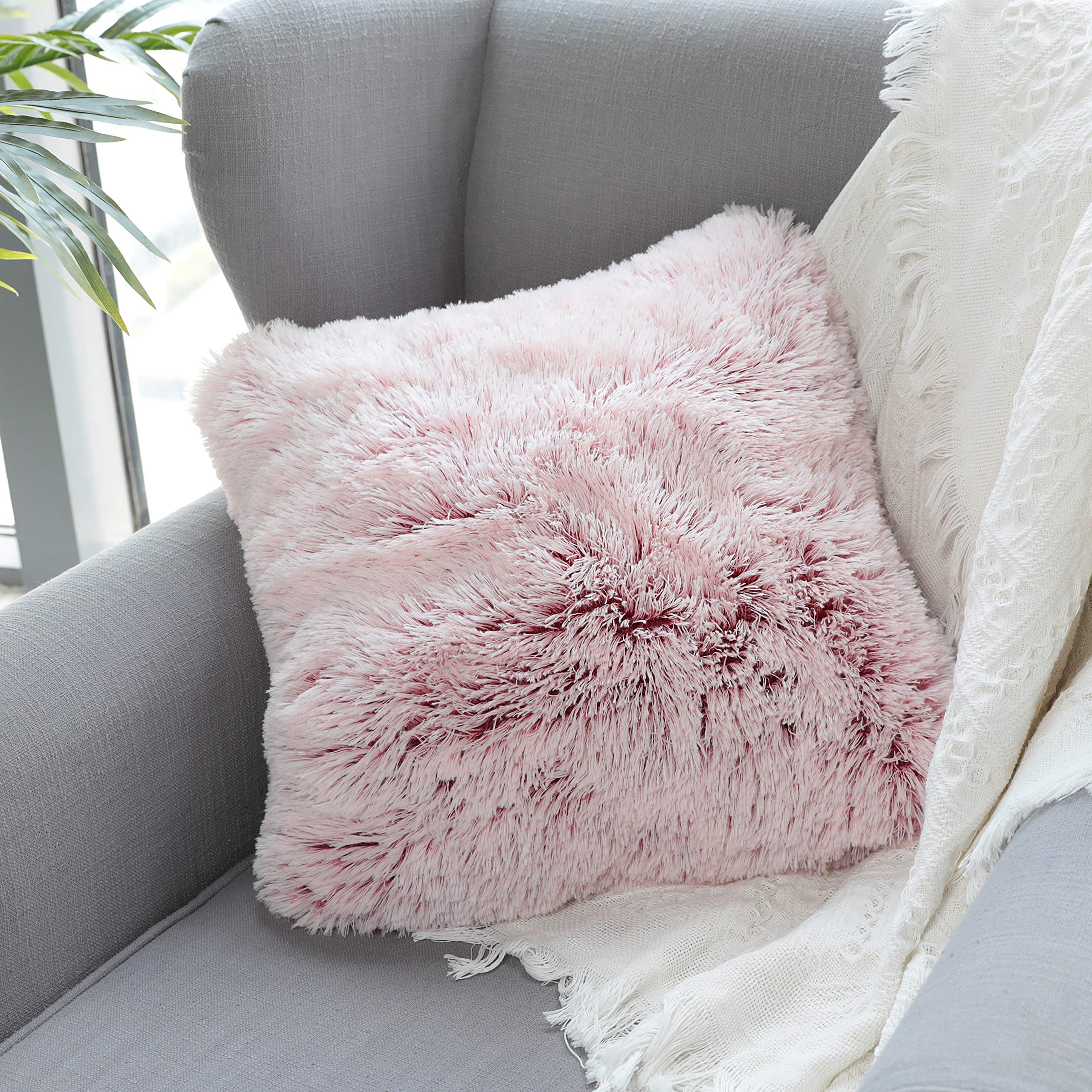 Uhomy Single Pack Home Decorative Fluffy Plush Pillow Covers 22 'X22 ', Super Soft Faux Fur Throw Pillow Cover Luxury Square C
