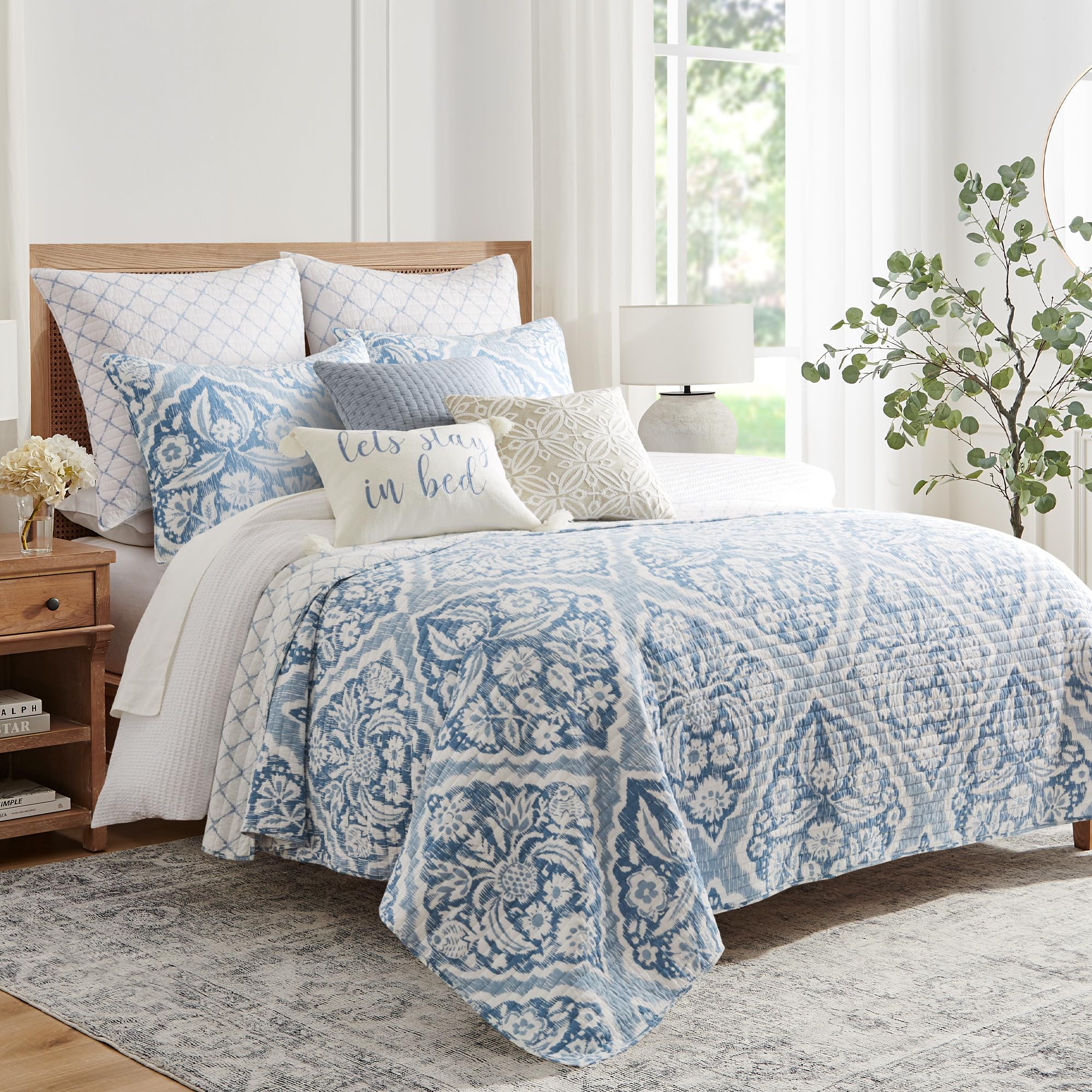 Levtex Home - Becker Blue Quilt Set - Twin Quilt And One Standard Sham - Ikat - Blue, White - Quilt (68X86In.) And Sham (20X26In