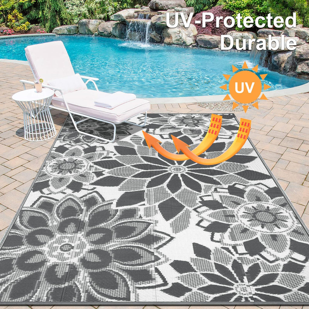 Lokhom Outdoor Rug For Patio, 9'X 12' Reversible Plastic Straw Area Rugs Mat, Waterproof Mat For Camper Indoor Outdoor Carpet Fo