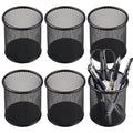 Qyh Mesh Pen Cup Metal Pencil Holder For Desk 6 Packs Black Pen Organizer Office 3.54X3.93 Inch