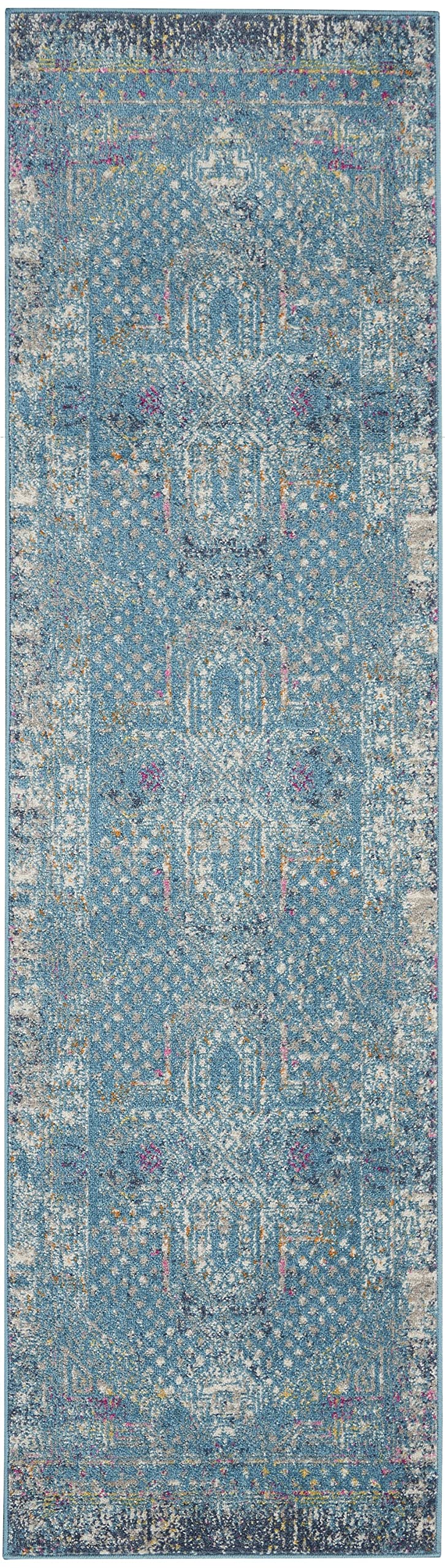 HomeRoots 100% Polypropylene 2’ x 8’ Blue Distressed Medallion Runner Rug