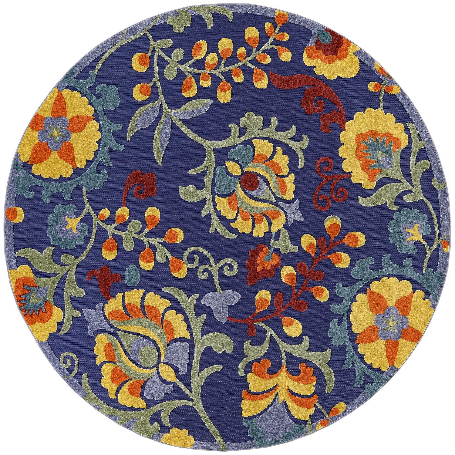 Nourison Aloha Indoor-Outdoor Navy Multicolor 7’10” X Round Area Rug, Easy Cleaning, Non Shedding, Bed Room, Living Room, Dining Room, Backyard, Deck, Patio (8 Round)