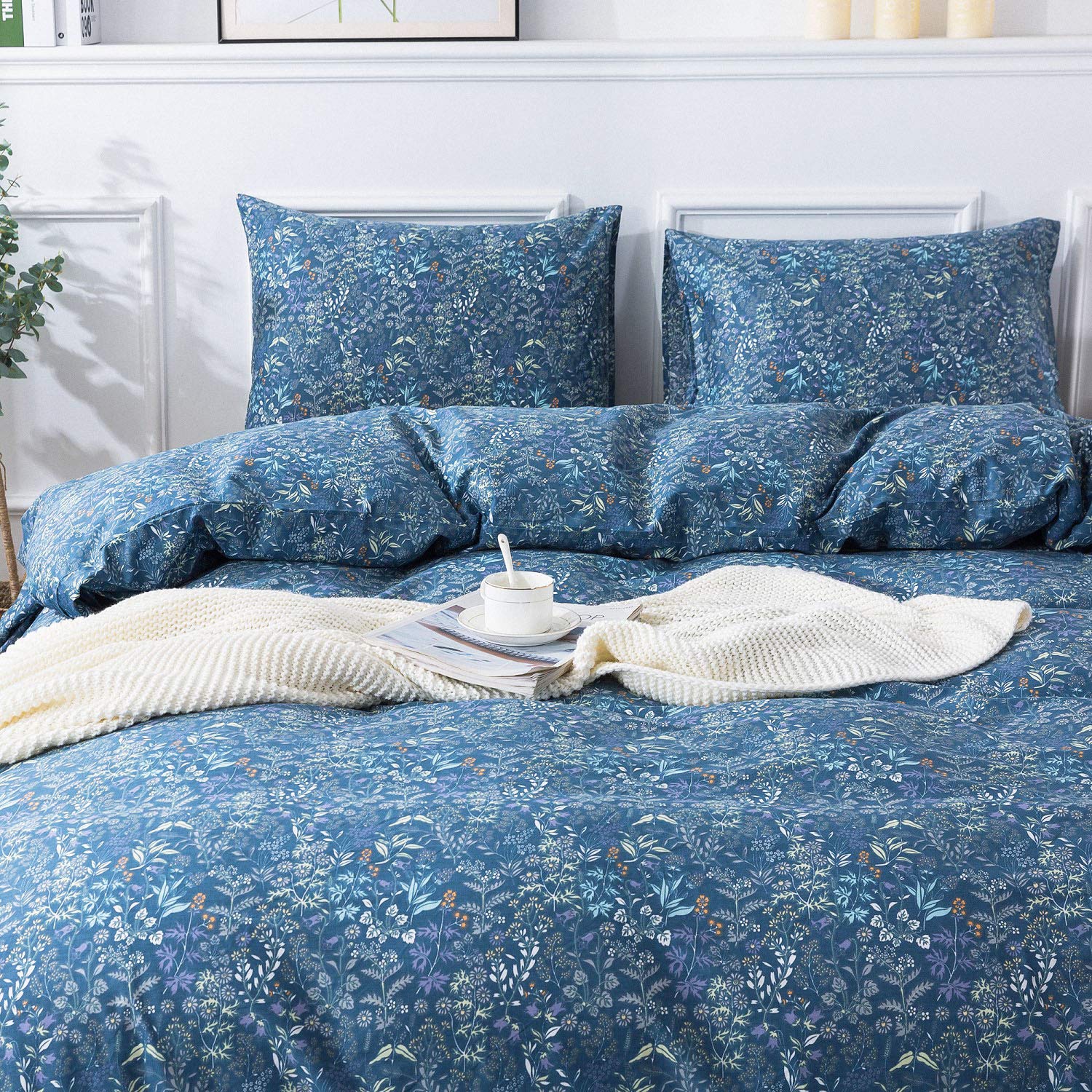 HoneiLife Duvet Cover Sets Twin - 100% Cotton Floral Comforter Cover, 2-PCS Breathable Bedding Set with Zipper Closure & Corner 
