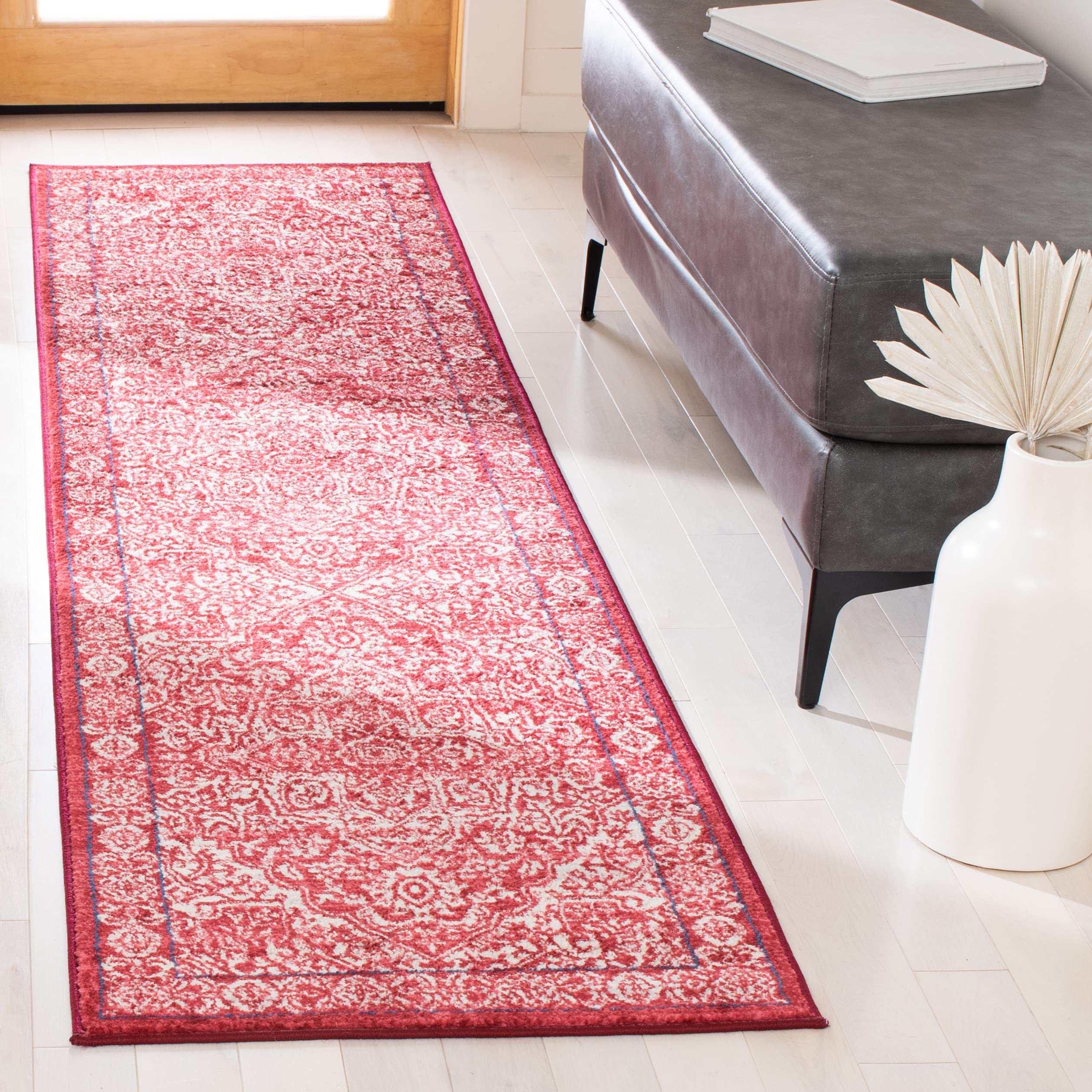 SAFAVIEH Brentwood Collection 2 x 8 Red / Ivory BNT832Q Medallion Distressed Non-Shedding Living Room Entryway Foyer Hallway B