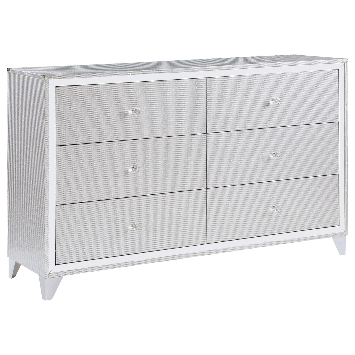 Coaster Home Furnishings Larue Contemporary 62-Inch 6-Drawer Bedroom Dresser Clothing Storage Cabinet Wide Chest Of Drawers Organizer Unit Silver 224493