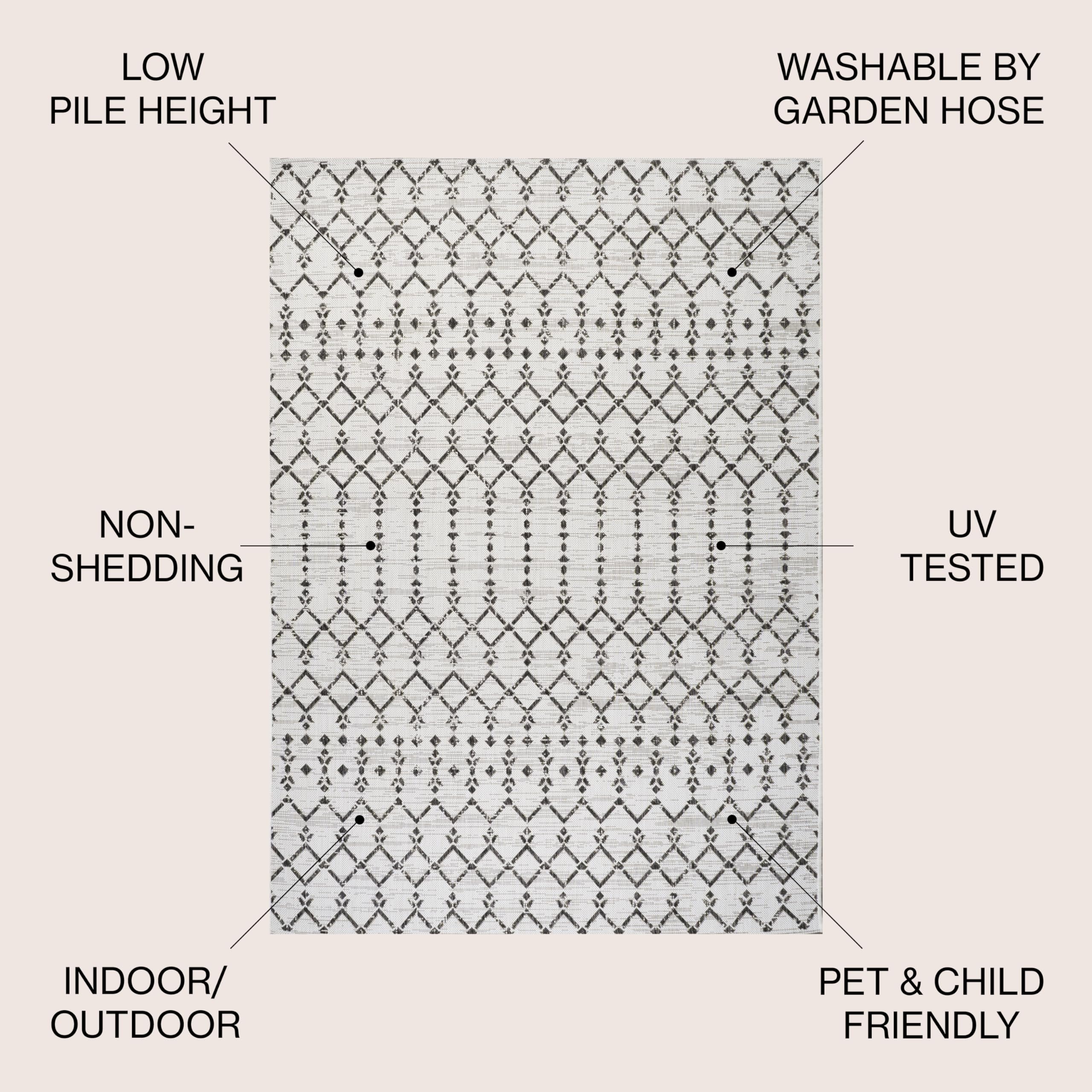Jonathan Y Smb108I-5 Ourika Moroccan Geometric Textured Weave Indoor Outdoor Area Rug, Coastal, Traditional, Transitional Easy Cleaning,Bedroom,Kitchen,Backyard,Patio,Non Shedding, Cream/Black, 5 X 8