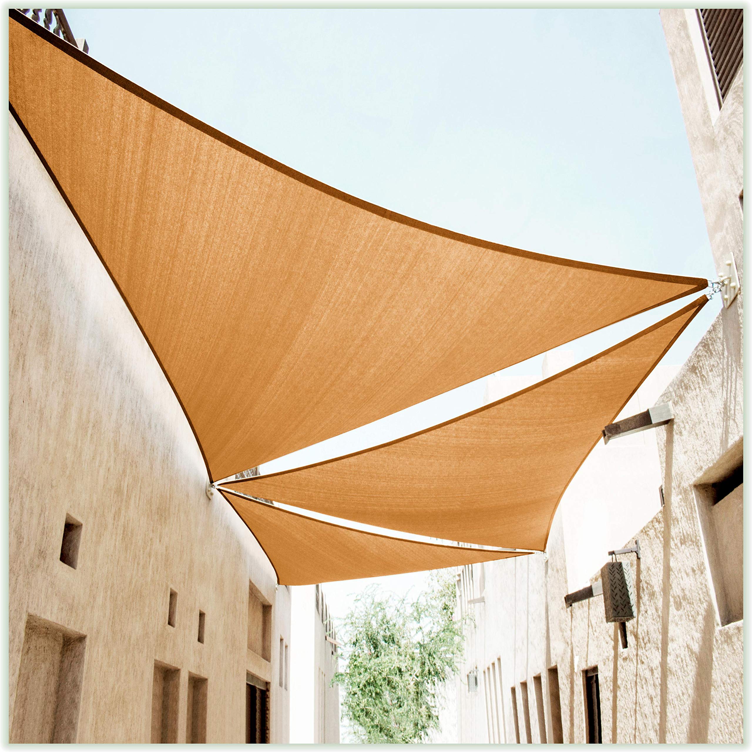 Colourtree 20' X 20' X 20' Sand Triangle Ctaprt16 Sun Shade Sail Canopy Mesh Fabric Uv Block Upf50 - Commercial Heavy Duty - 190