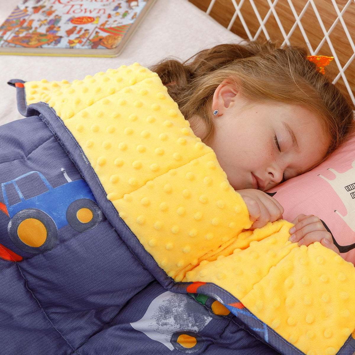 Uttermara Weighted Blanket 5 Lbs For Kids, Ultra Cozy Minky Fleece And Cotton Sided With Cartoon Patterns, Reversible Heavy Blan
