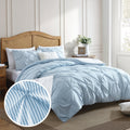 Swift Home Full/Queen Pinstripe Chambray Blue Comforter Set - Classic Pintuck Bedding Set - 3 Pieces Bed Linen, 1 Comforter And