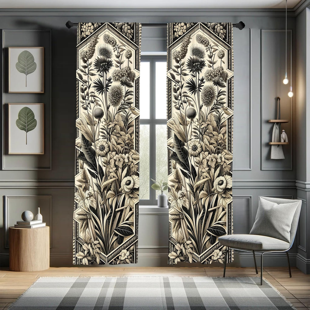 Ambesonne Botanical Art Window Curtains, Leafy Floral Huddle Composition with Nostalgia Tones Oriental Details, Lightweight Deco