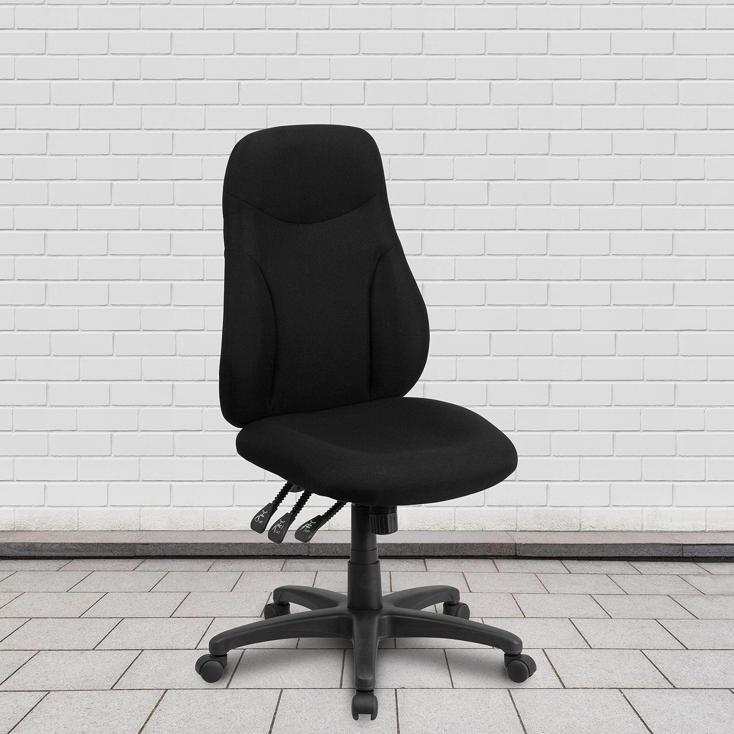 Flash Furniture Hughes High Back Black Fabric Multifunction Swivel Ergonomic Task Office Chair