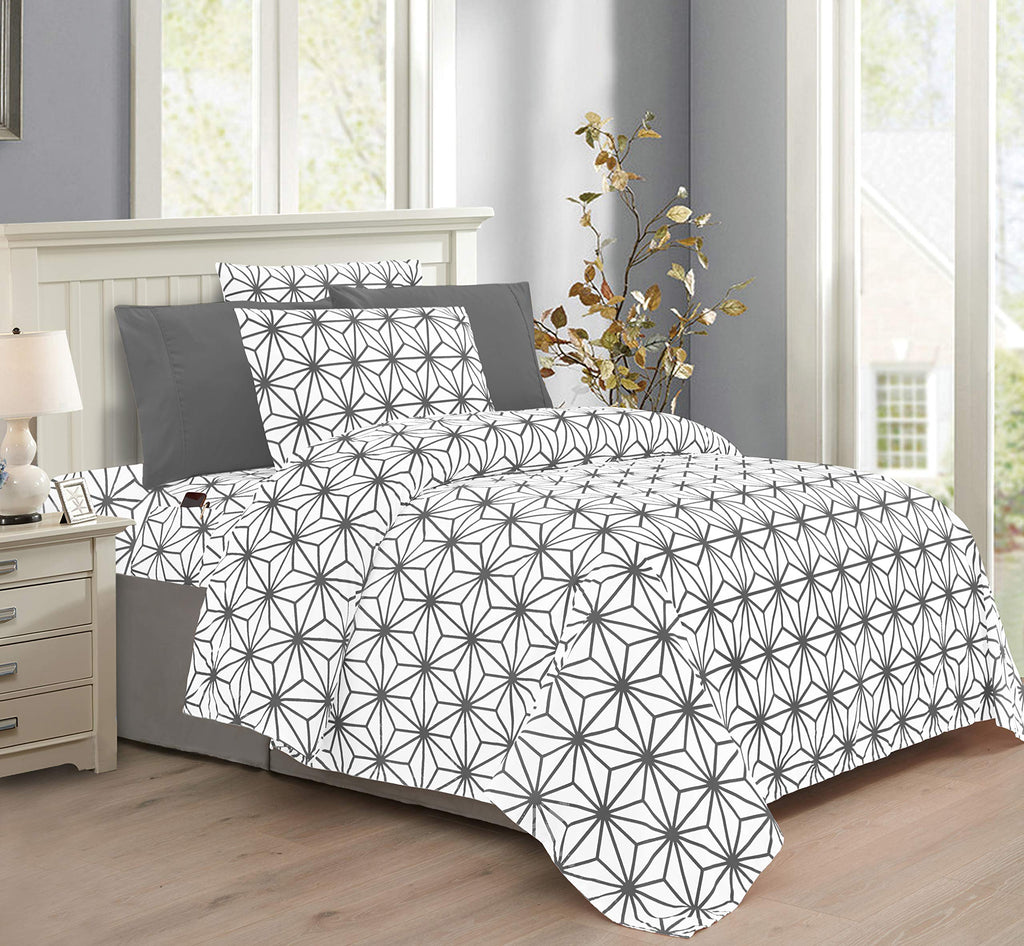Elegant Comfort Luxury Soft Bed Sheets Cube Pattern - 1500 Premium Hotel Quality Microfiber Softness Wrinkle And Fade Resistant (6-Piece) Bedding Set, Queen, Gray