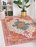 Moynesa Ultra-Thin Washable Vintage Area Rug - 5x7 Large Bedroom Boho Non-Slip Non-Shedding Living Room Mat Oriental Medallion F