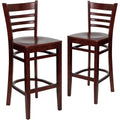 2 Pk. HERCULES Series Mahogany Finished Ladder Back Wooden Restaurant Barstool