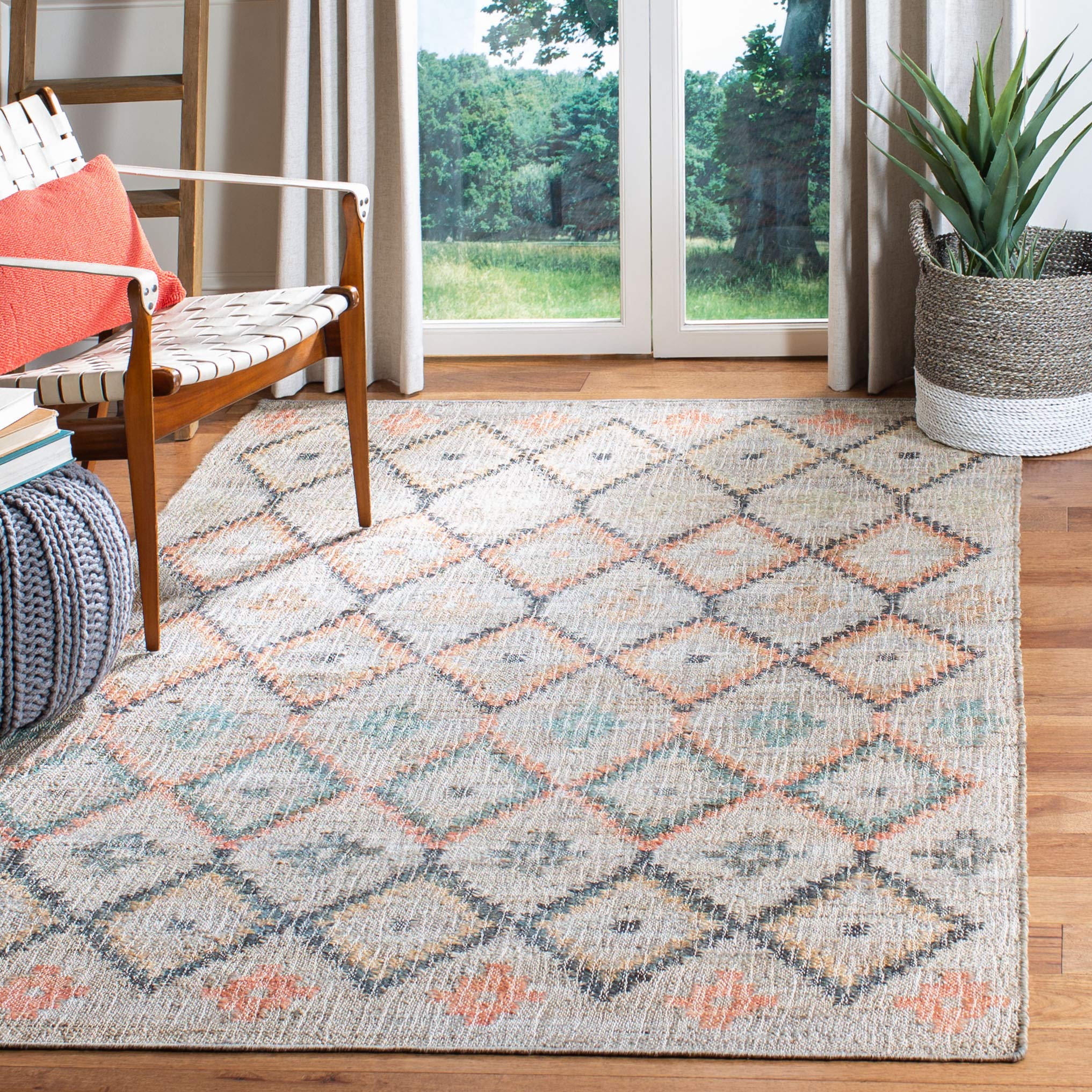 Safavieh Kilim Collection Area Rug - 8 x 10, Beige & Gold, Handmade Moroccan Boho Jute & Cotton, Ideal for High Traffic Areas 