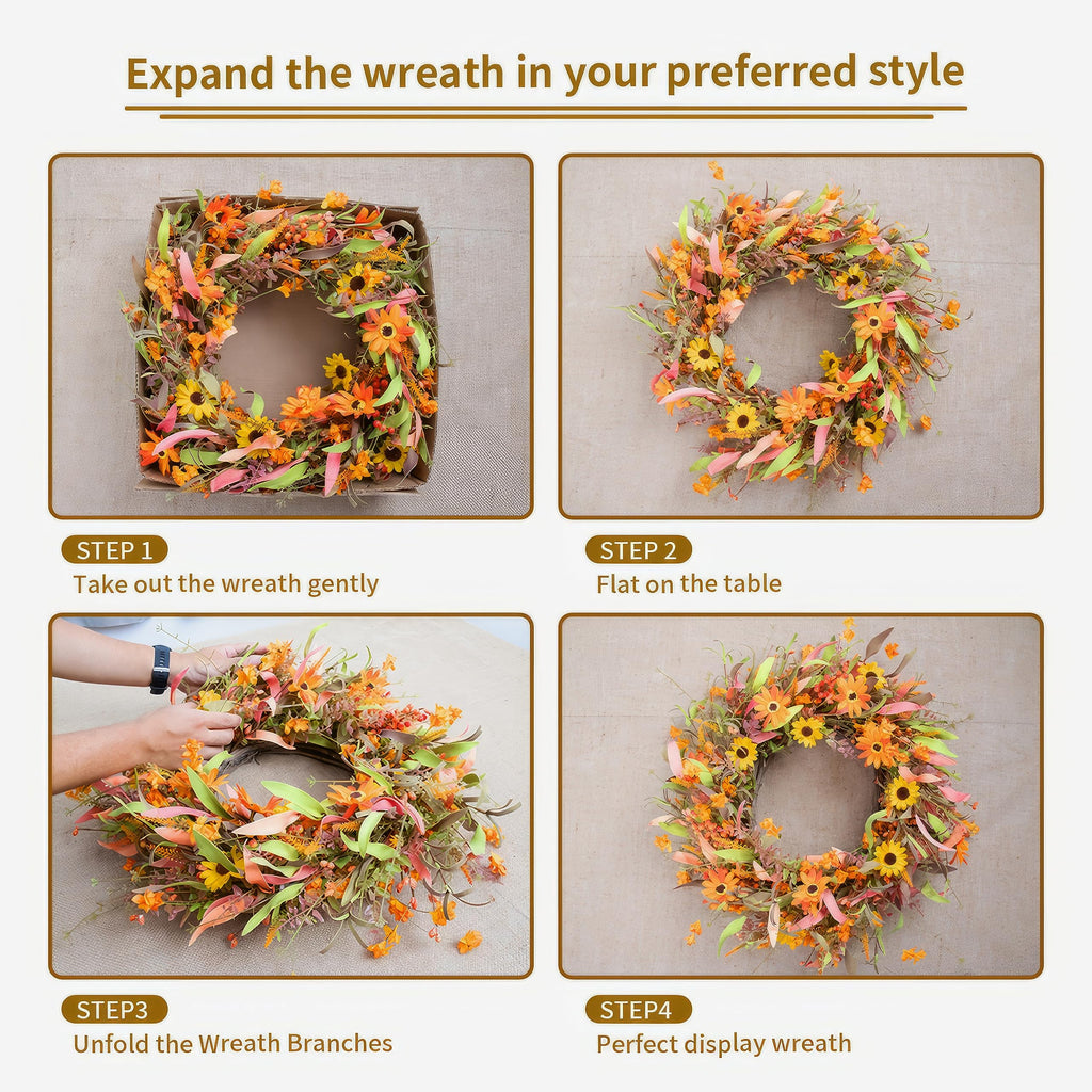 Jinghong Fall Wreaths For Front Door 22 Inch Artificial Fall Wreath Floral Autumn Wreath For Outside Door Harvest Thanksgiving D