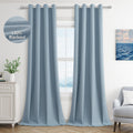 Jowels Blue Linen Blackout Curtains 108 Length 2 Panels Set for Living Room Bedroom, 100% Black Out Thermal Insulated Linen Drap