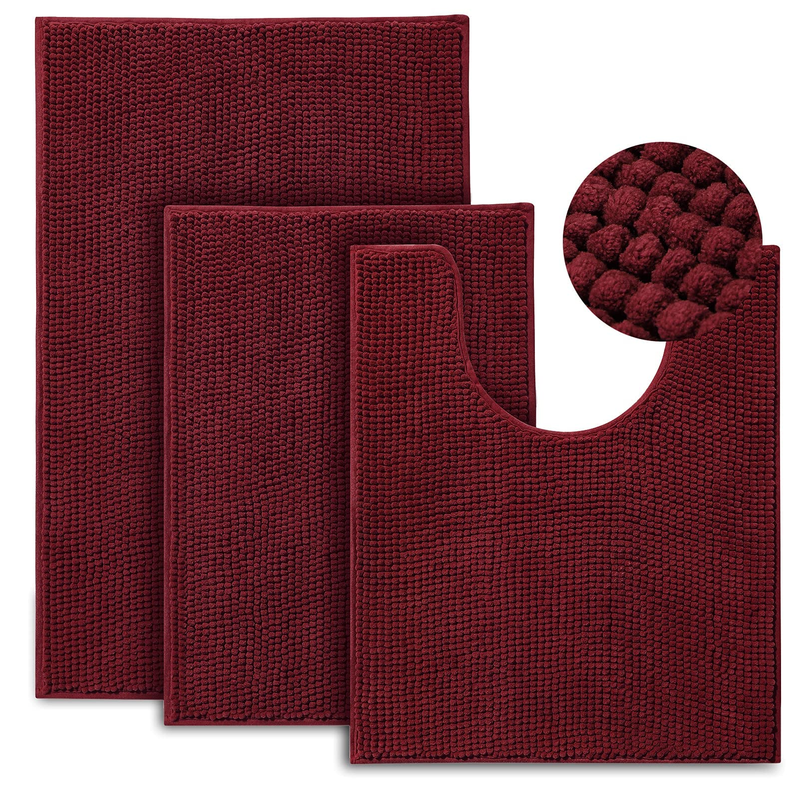 Urvoix Bathroom Rugs Set - 3 Pieces Ultra Soft Non-Slip Bath Mats, Chenille Absorbent Bath Rugs For Bathroom, Tub And Shower (Bu