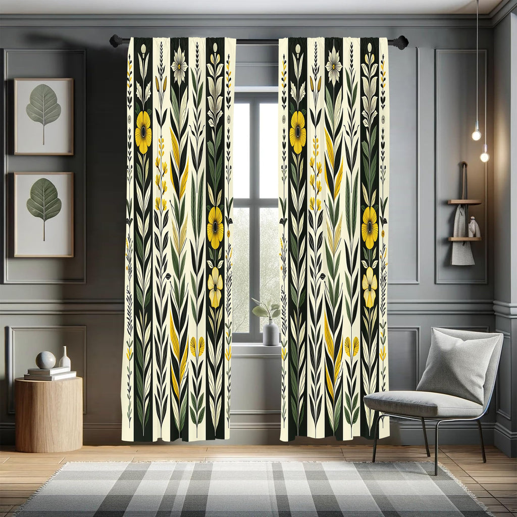 Ambesonne Nature Boho Curtains, Urban Jungle Theme Dreamy Leaves and Flowery Petals and Stripes, Window Treatments 2 Panel Set f