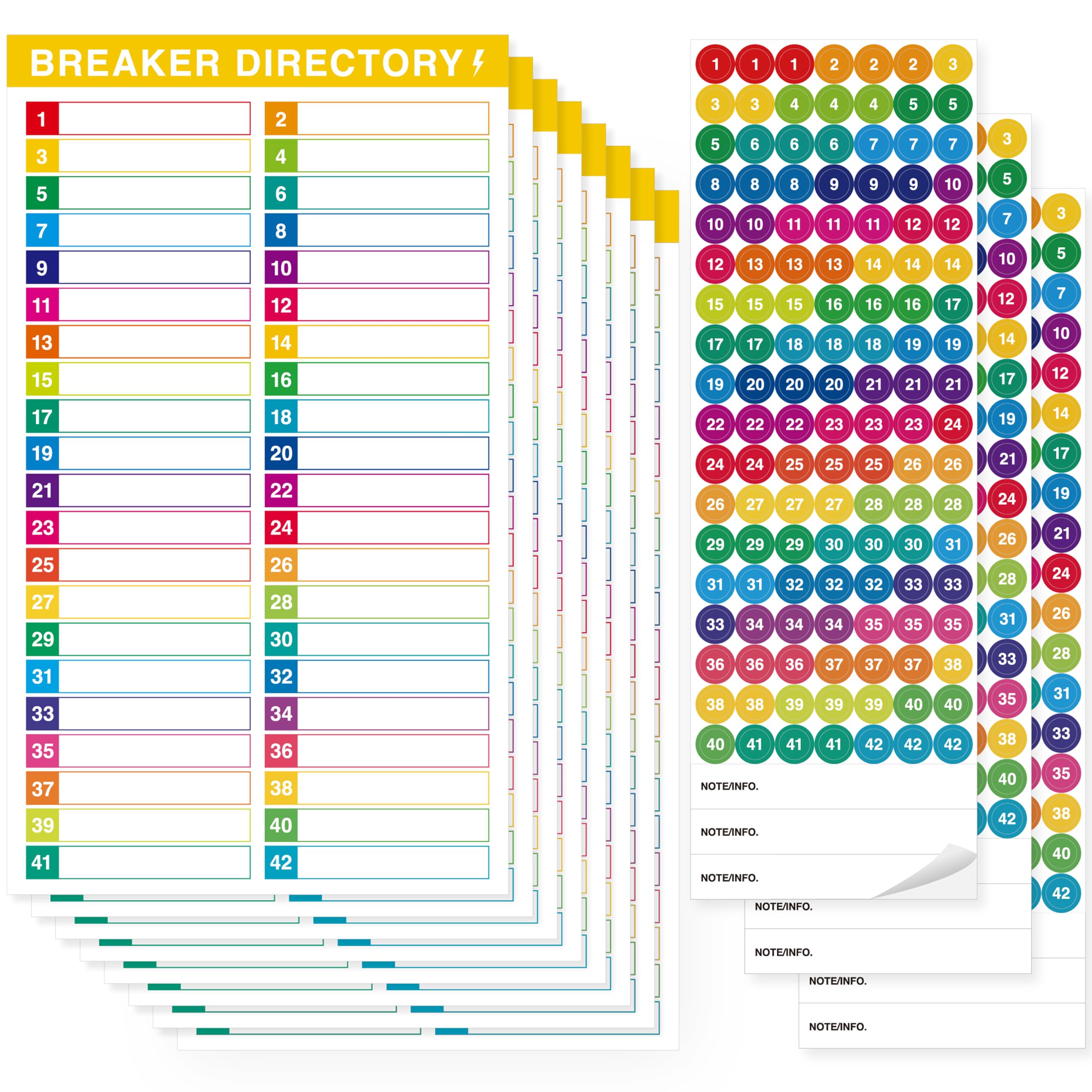10 Sheets Breaker Panel Labels, 7 Breaker Catalog Stickers & 3 Number Stickers, Colorful Waterproof Durable Self-Adhesive Electr