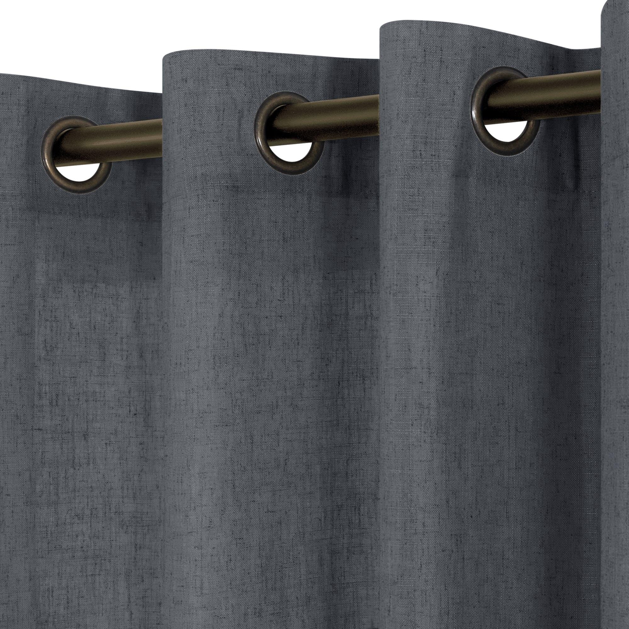 Koufall Charcoal Gray Curtains 96 Inches Long For Living Room 2 Panel Set Dark Grommet Linen Sheer Curtains 96 Inch Length,Dark