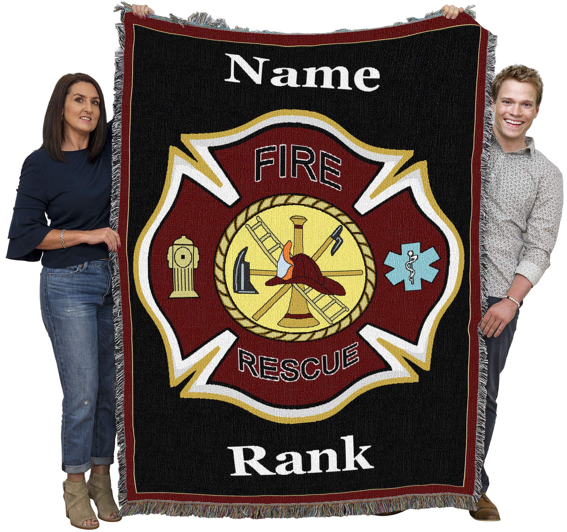 Pure Country Weavers Fire Department - Firefighter Shield Blanket - Personalized - Custom Gift Tapestry Throw Woven From Cotton