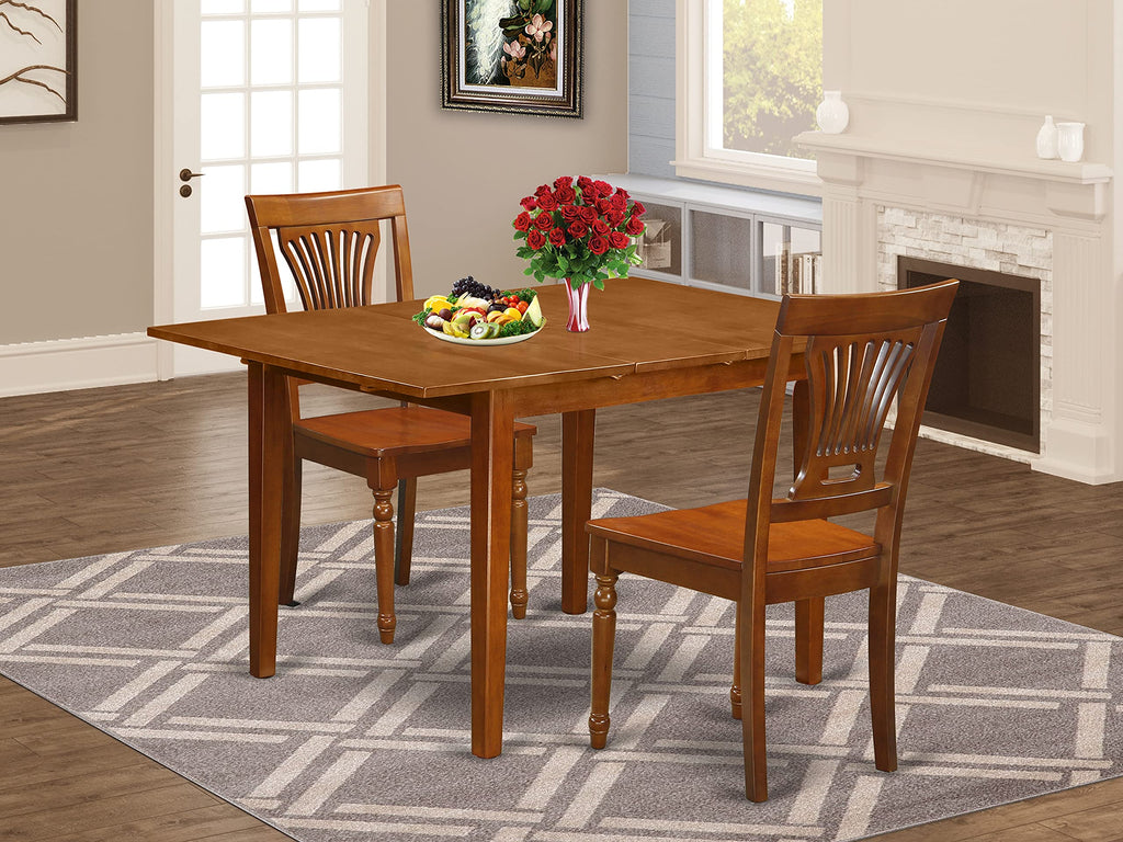 East West Furniture MLPL3-SBR-W 3 Piece Modern Dining Table Set Contains a Rectangle Wooden Table with Butterfly Leaf and 2 Dining Room Chairs, 36x54 Inch, Saddle Brown