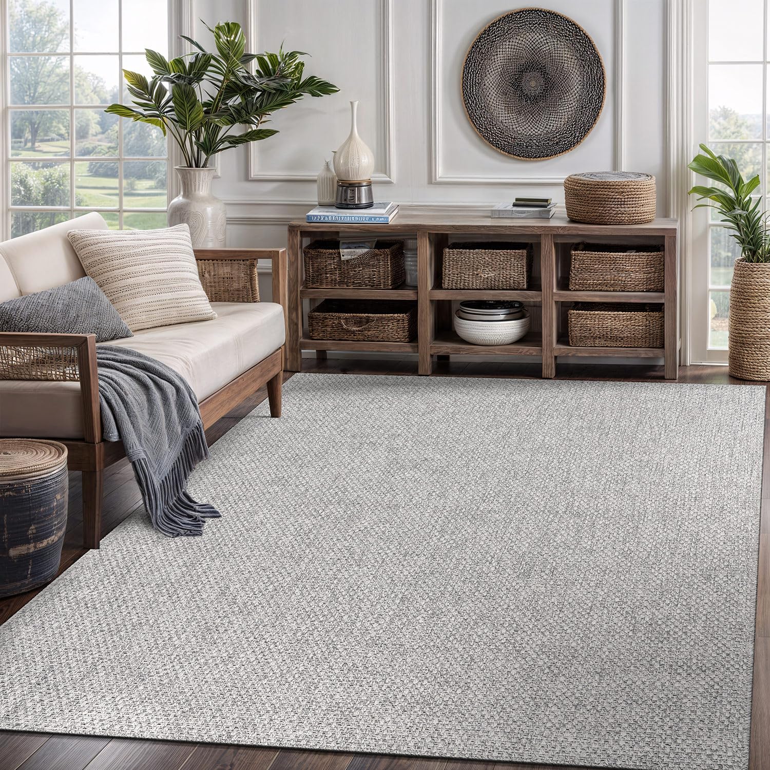CAMILSON Easy Jute Rug 6x9, Indoor Outdoor Gray Color Farmhouse Area Rugs for Living Room Patio and Kitchen Rug, Solid Boho Wove