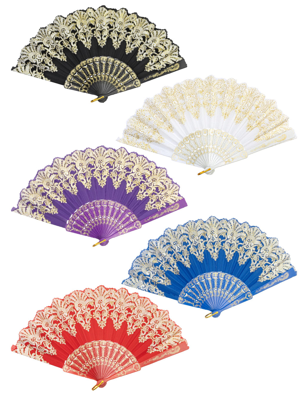 EOSAU Handheld Chinese Folding Fan Hand Fans for Women Foldable Bulk for Party Wedding Church Dancing (5 Mixed Colors)