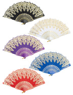 EOSAU Handheld Chinese Folding Fan Hand Fans for Women Foldable Bulk for Party Wedding Church Dancing (5 Mixed Colors)