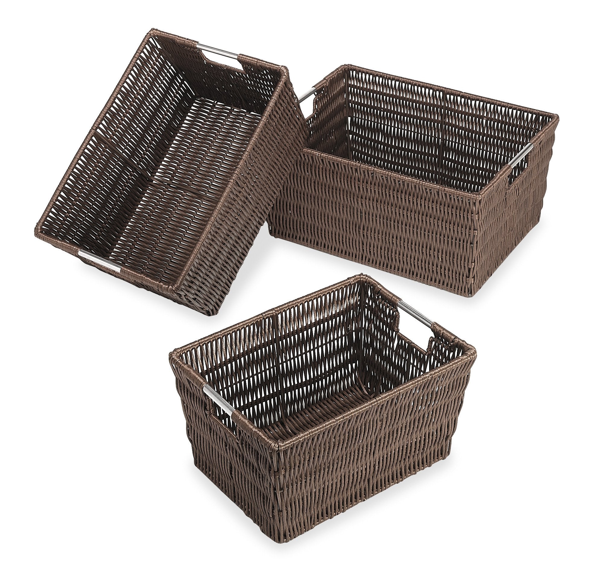 Whitmor Rattique Java Set of 3 Pieces Storage Baskets -Small (8.5x11.4x5.5), Medium (9.8x13x6) and Large (11.4x14.6x6.5)