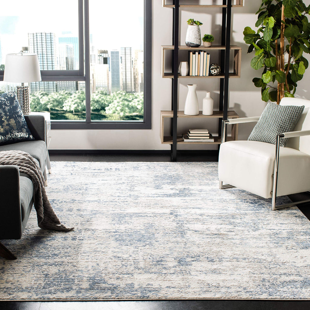 SAFAVIEH Amelia Collection Area Rug - 9' Square, Ivory & Blue, Modern Abstract Design, Non-Shedding & Easy Care, Ideal for High 