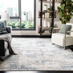 SAFAVIEH Amelia Collection Area Rug - 9' Square, Ivory & Blue, Modern Abstract Design, Non-Shedding & Easy Care, Ideal for High 