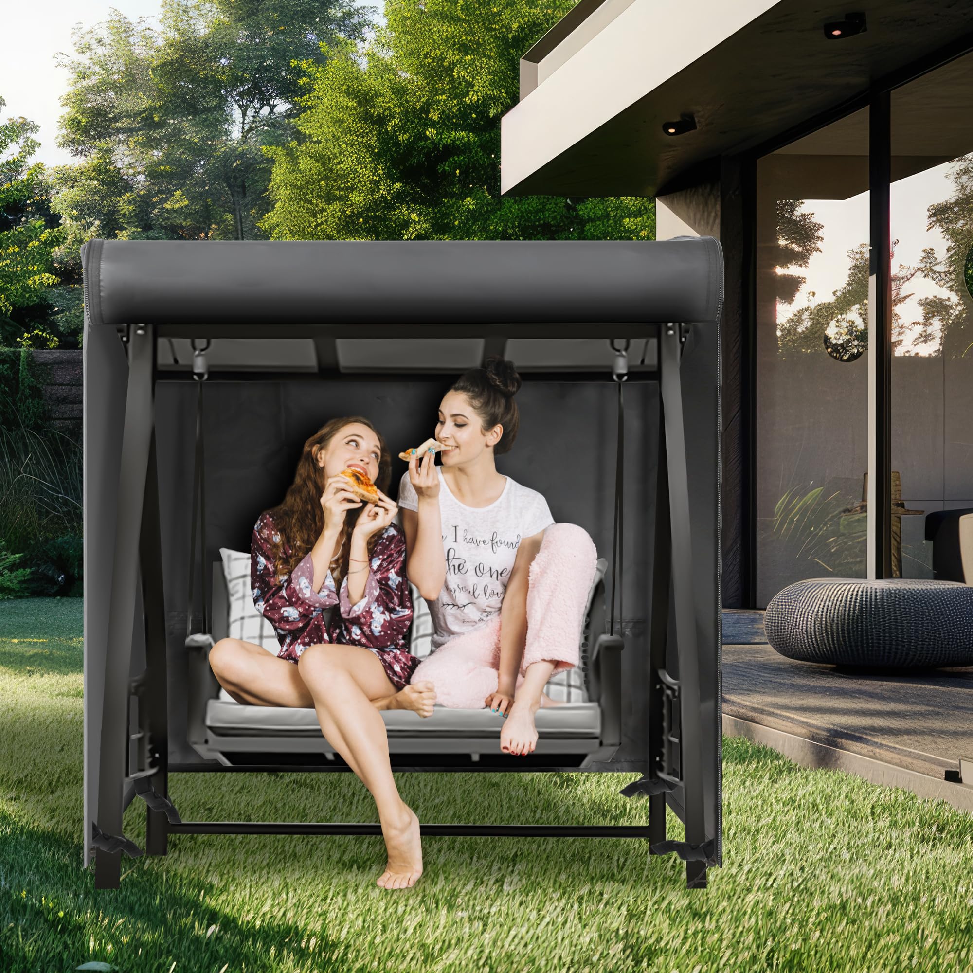 Uhousdeco Outdoor Swing Covers For Patio Swing 2 Seater, 65' L X 50' D X 66' H, 2 Seat Swing Cover Waterproof, Porch Patio Swing Canopy Cover, Windproof Uv Resistant All Weather Protector - Black