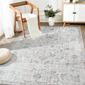 jinchan Area Rug 5x7 Washable Rug Vintage Rug Indoor Thin Rug Gray Retro Accent Rug Distressed Carpet Grey Floral Country Boho R