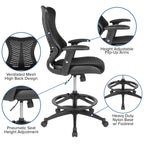 Flash Furniture Waylon High Back Designer Black Mesh Drafting Chair With Leathersoft Sides And Adjustable Arms