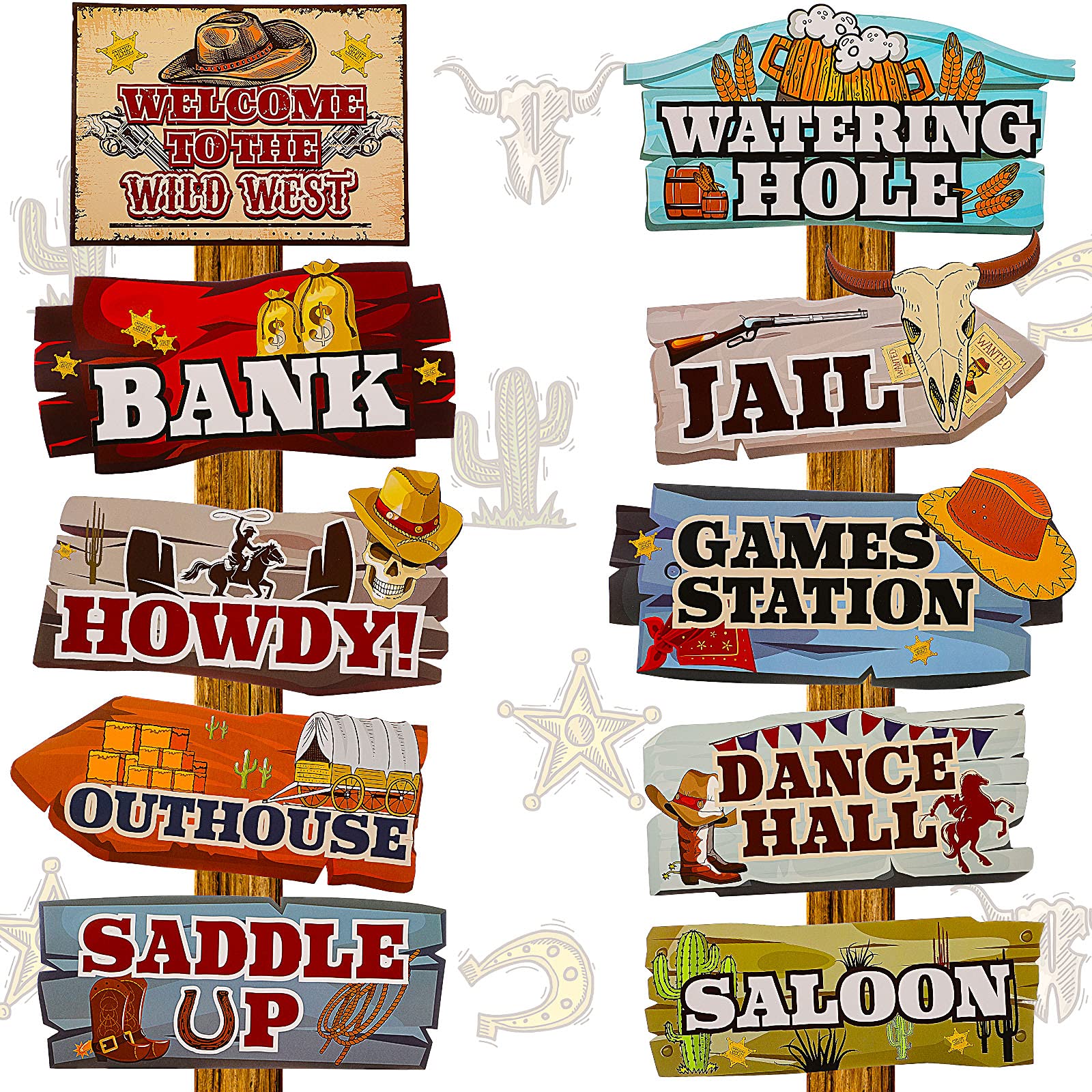 Jetec 20 Pieces Western Party Directional Sign Western Cowboy Theme Wild West Party Large Yard Sign Cowboy And Cowgirl Party Dec