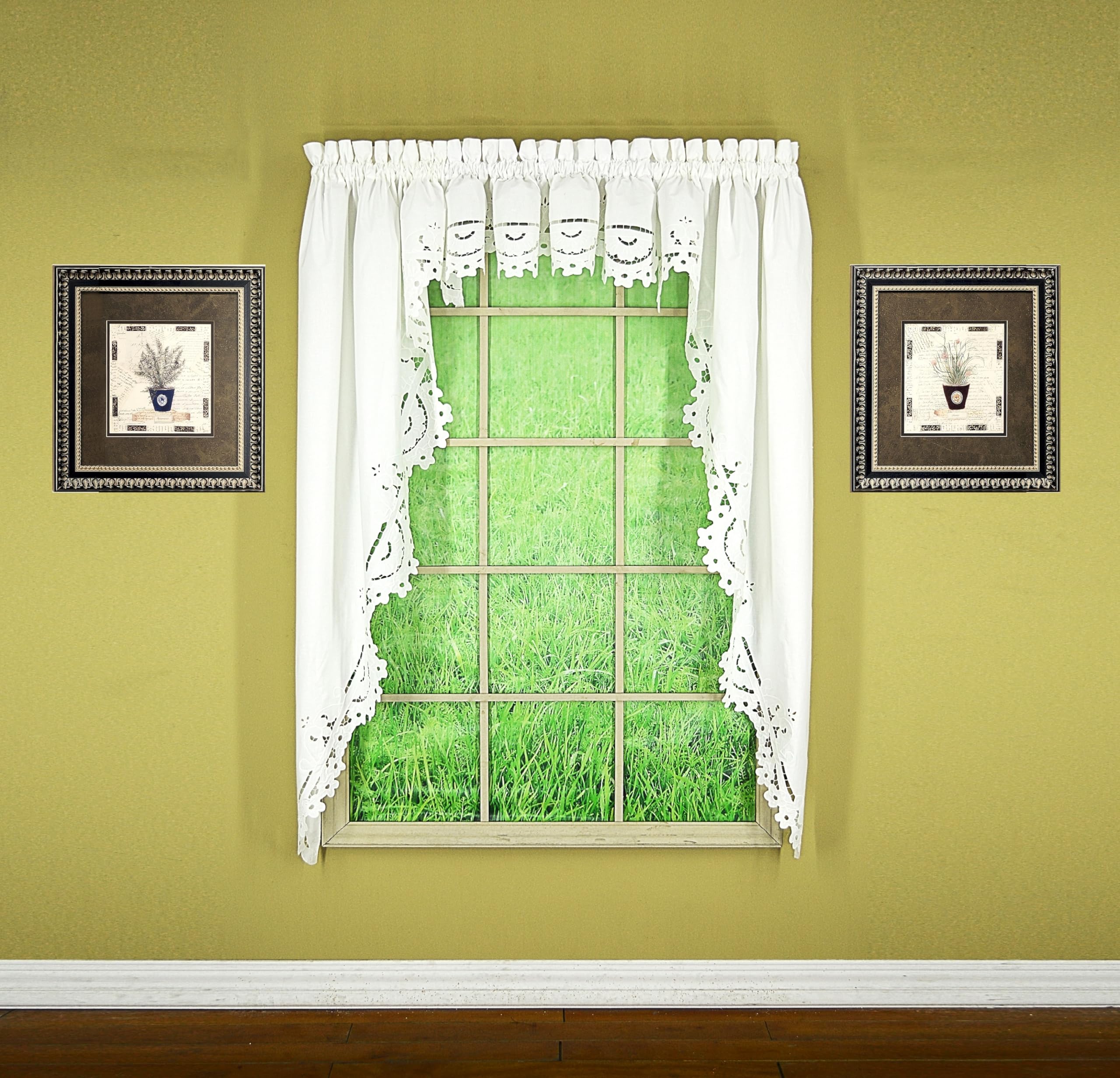 Today'S Curtain Imperial Classic Drawn Cutwork Window Swagger, 63-Inch, White