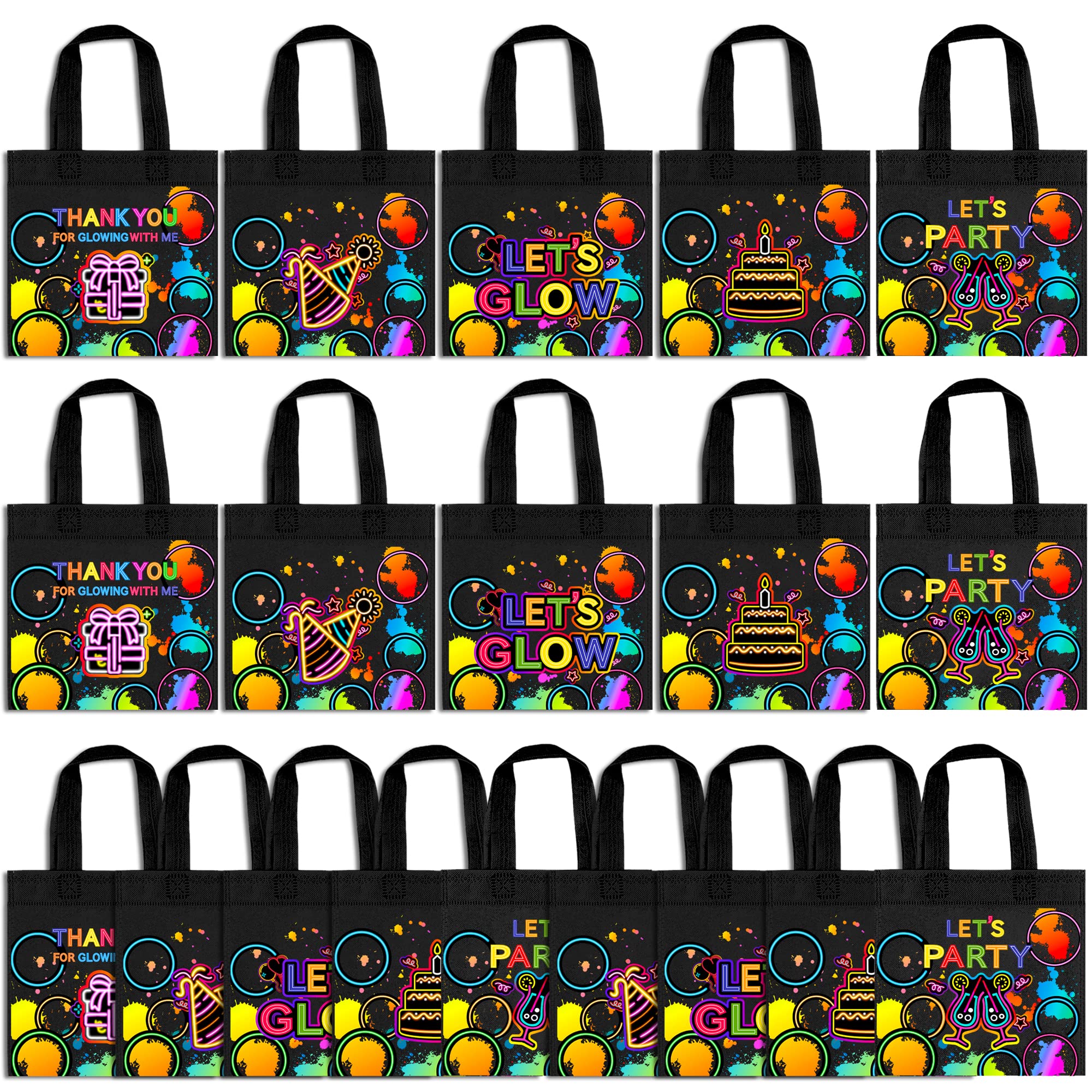 BANBALLON 20 PCS Neon Party Favor Bags Glow Birthday Party Supplies Glow in the Dark Party Favor Bags Glowing with Me Goodie Bag
