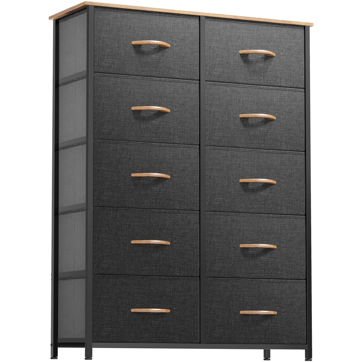 Dwvo 10 Drawers Dresser, Fabric Dresser, Tall Chest Organizer Unit For Living Room, Hallway, Closets - Sturdy Steel Frame, Wooden Top & Easy Pull Fabric Bins